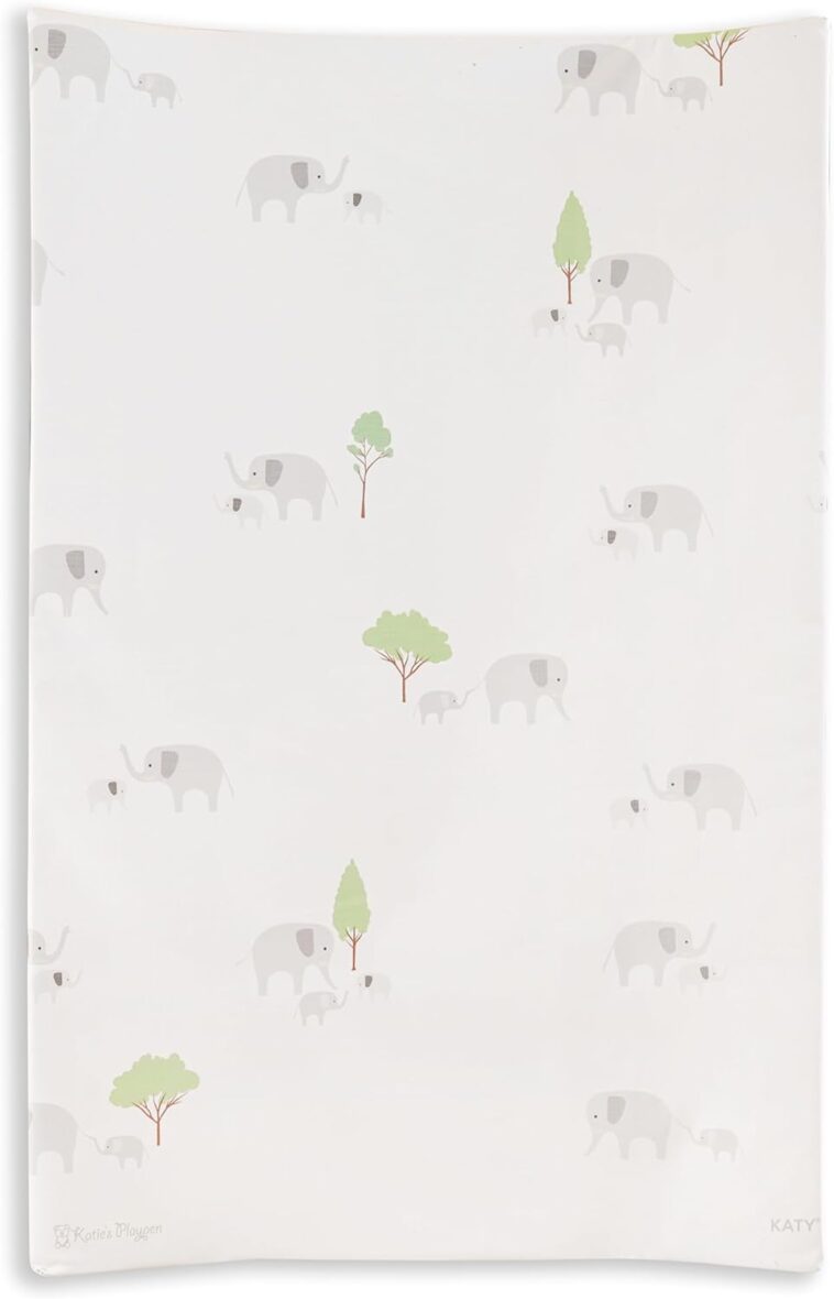 KATY Anti Roll Baby Unisex Waterproof Changing Mat with Curved Sides Elephant Family