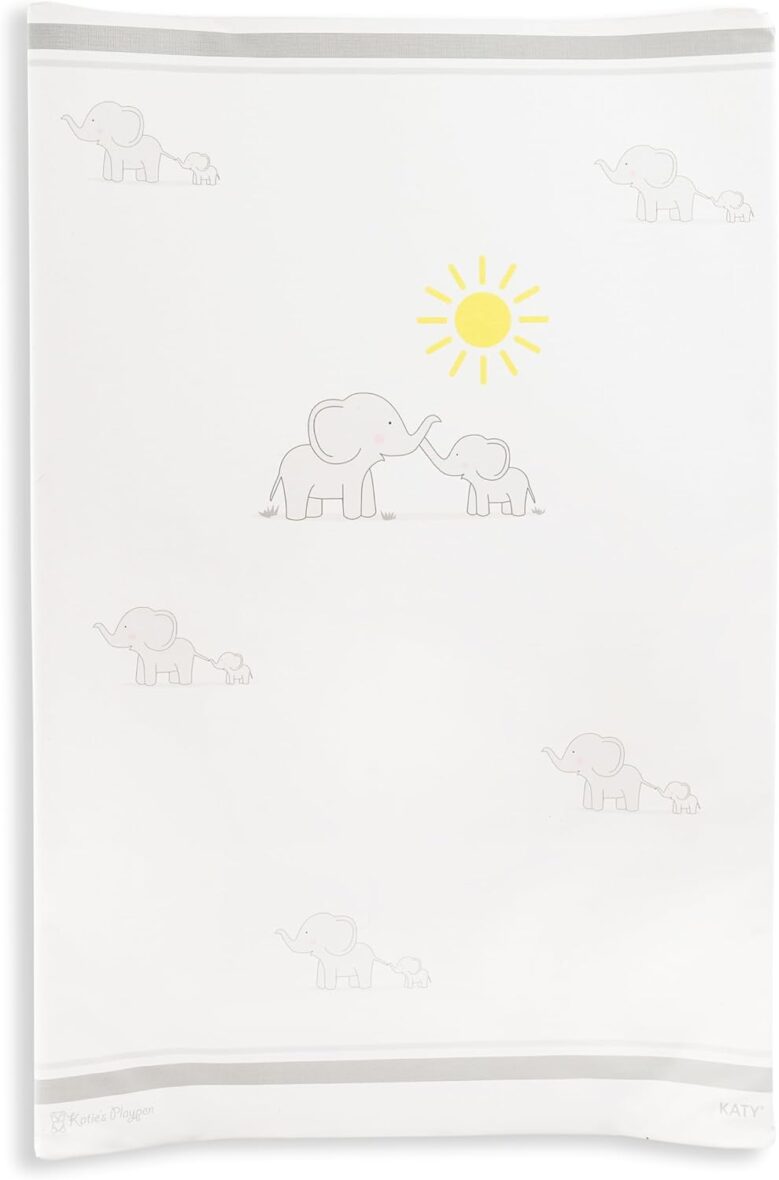 KATY Anti Roll Baby Unisex Waterproof Changing Mat with Curved Sides Elephant Love