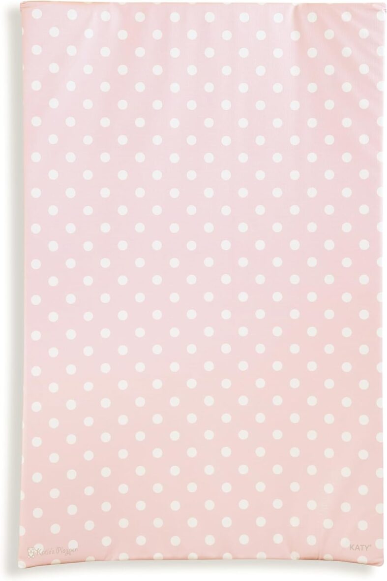 KATY Anti Roll Baby Girls Waterproof Changing Mat with Curved Sides Pink & White