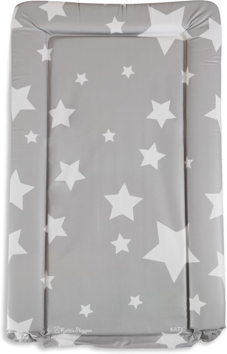 KATY Deluxe Baby Unisex Waterproof Changing Mat – Dark Grey With White Stars