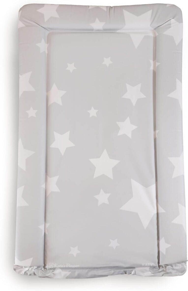 KATY Deluxe Baby Unisex Waterproof Changing Mat – Light Grey With White Stars